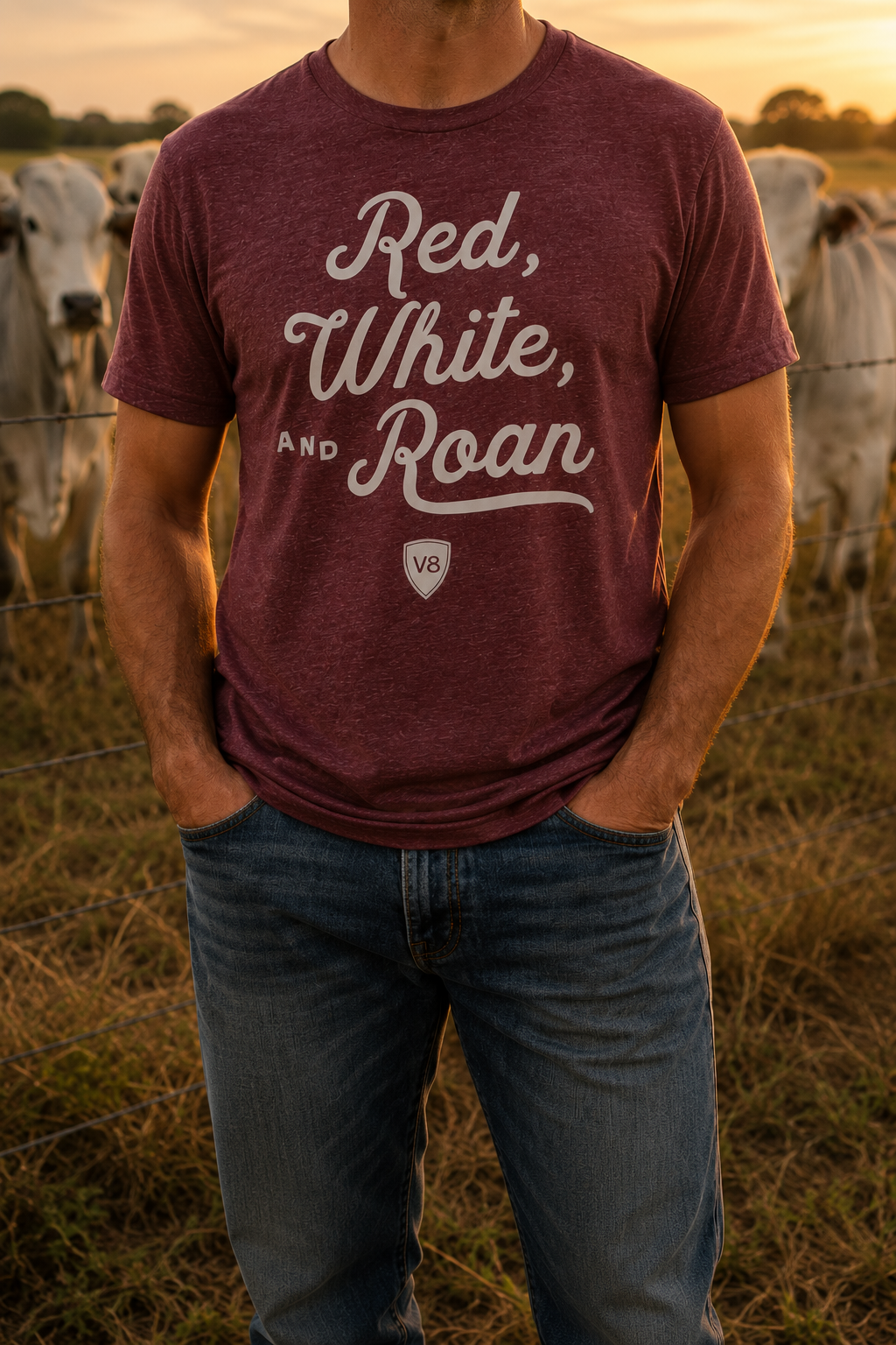 Adult Red, White, and Roan V8 Shorthorn Tee