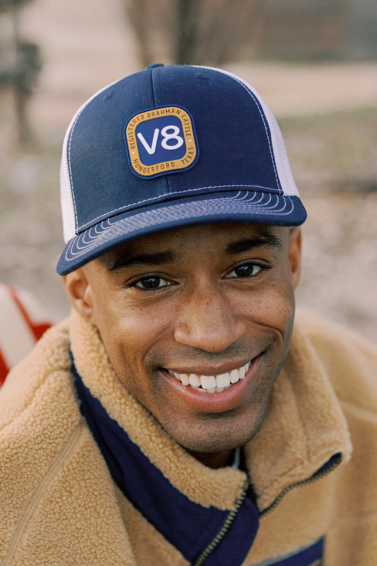 V8 Square Patch Navy/White Flex Trucker Cap