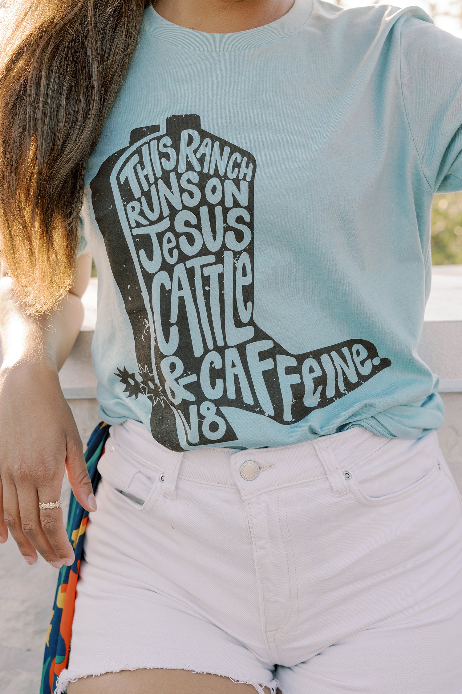 "Jesus, Cattle & Caffeine" Cowboy Boot Tee