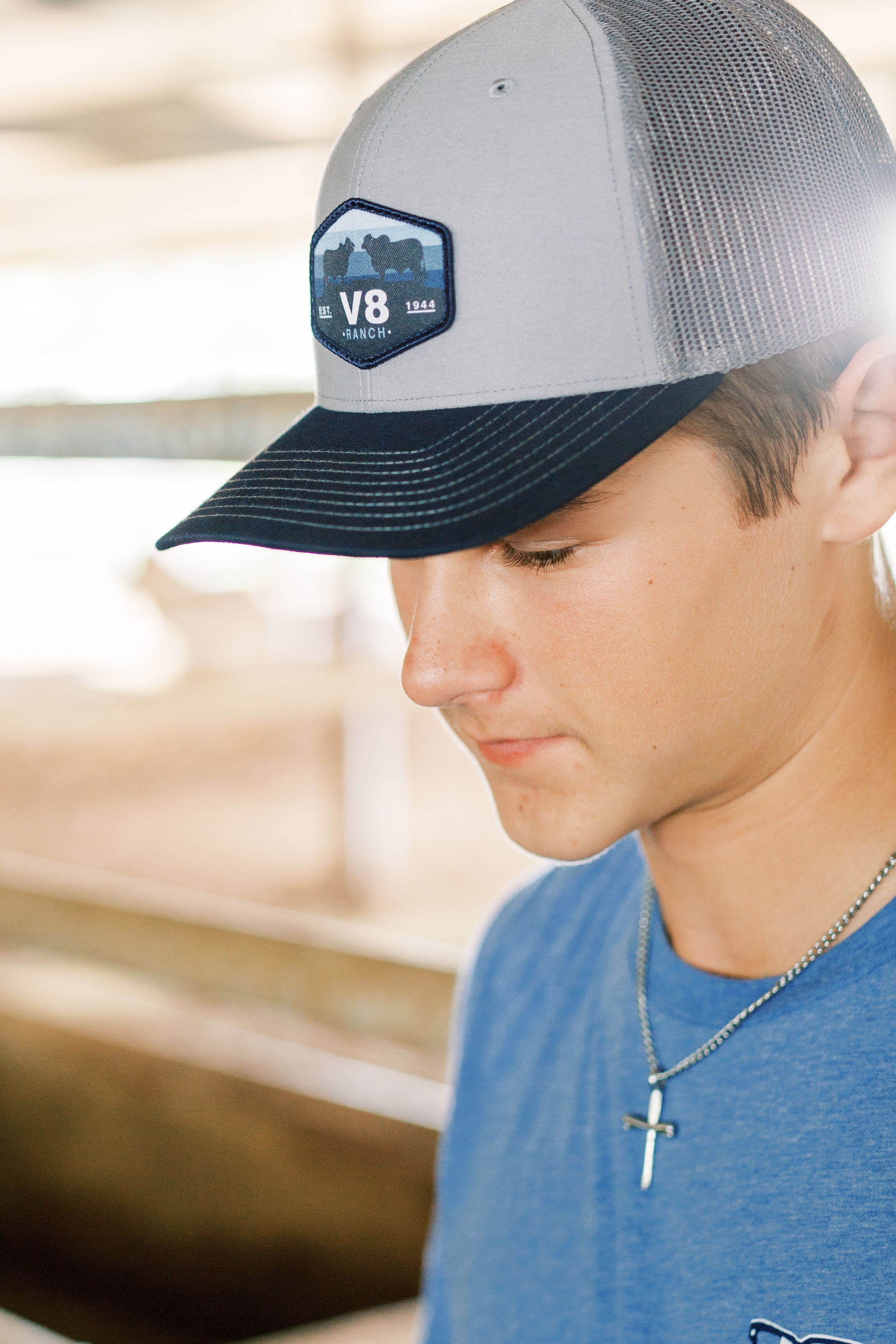 V8 Brahman Patch Navy & Grey Cap