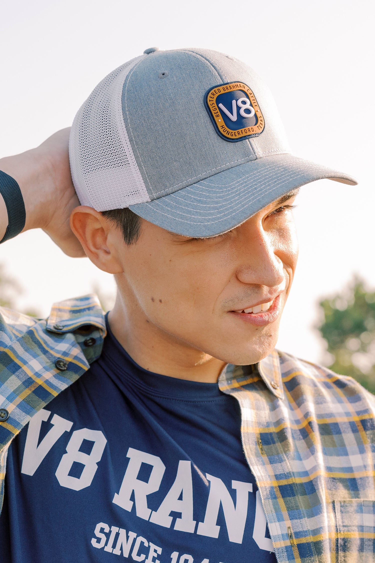 V8 Square Patch Grey/White Flex Trucker Cap