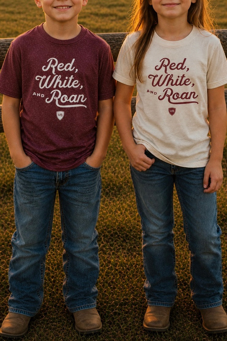 Youth Red, White, and Roan V8 Shorthorn Tee