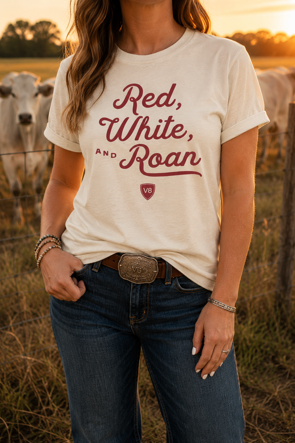 Adult Red, White, and Roan V8 Shorthorn Tee