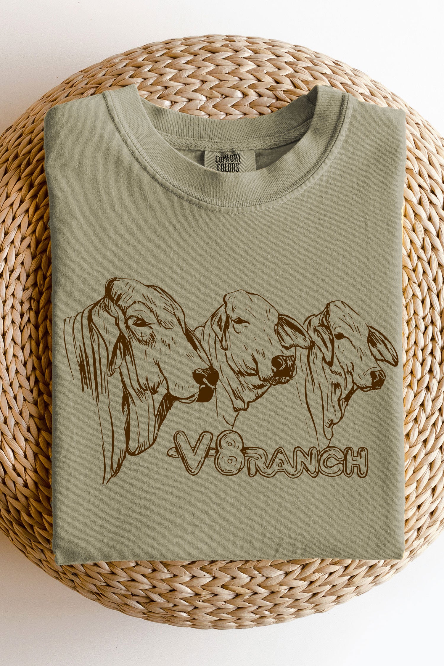 Comfort Colors Sketched Brahman Heads Tee with V8 Logo