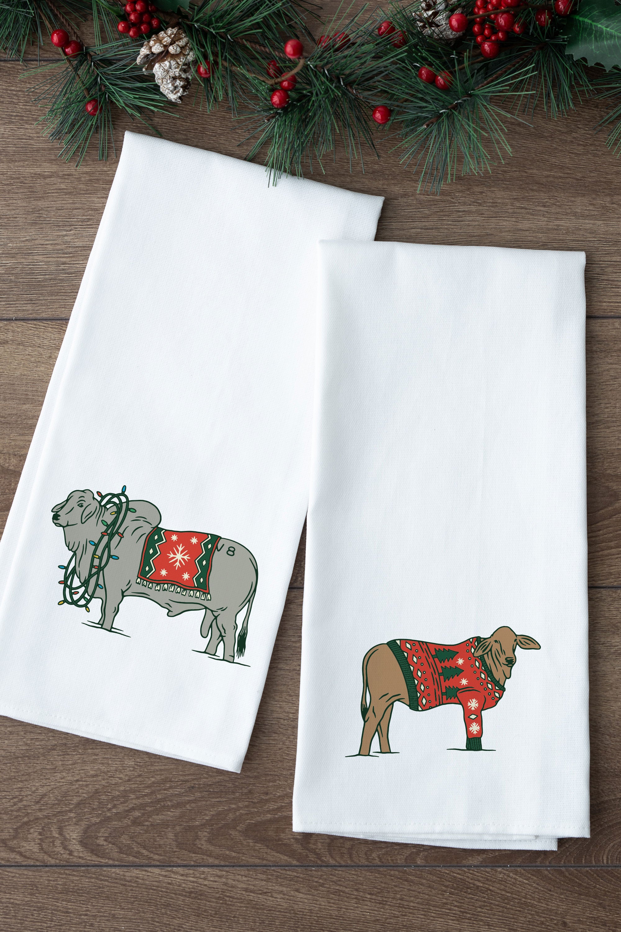 Christmas Brahmans Tea Towels - Set of 2