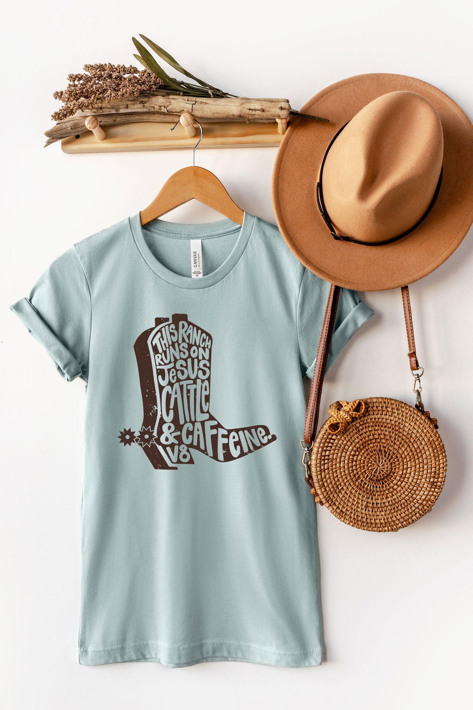 "Jesus, Cattle & Caffeine" Cowboy Boot Tee