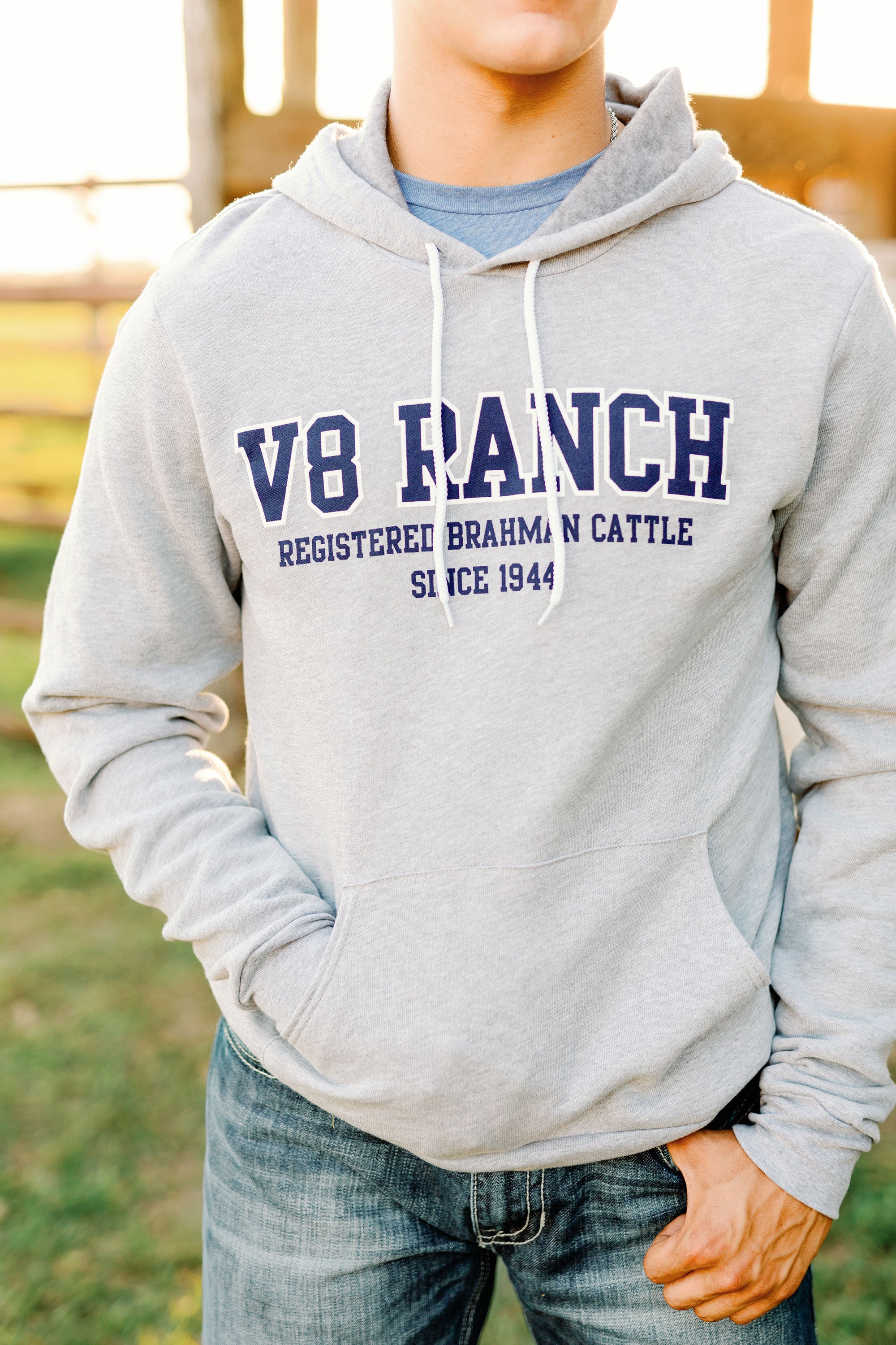 Grey V8 Ranch Pullover Hoodie