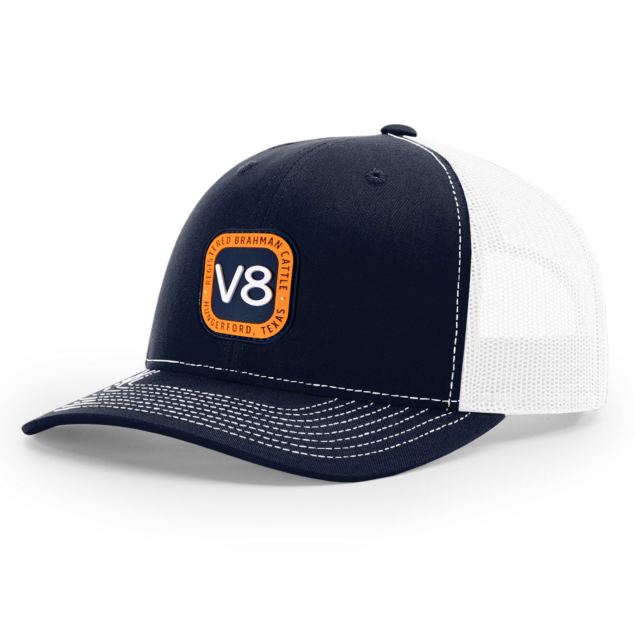 V8 Square Patch Navy/White Flex Trucker Cap